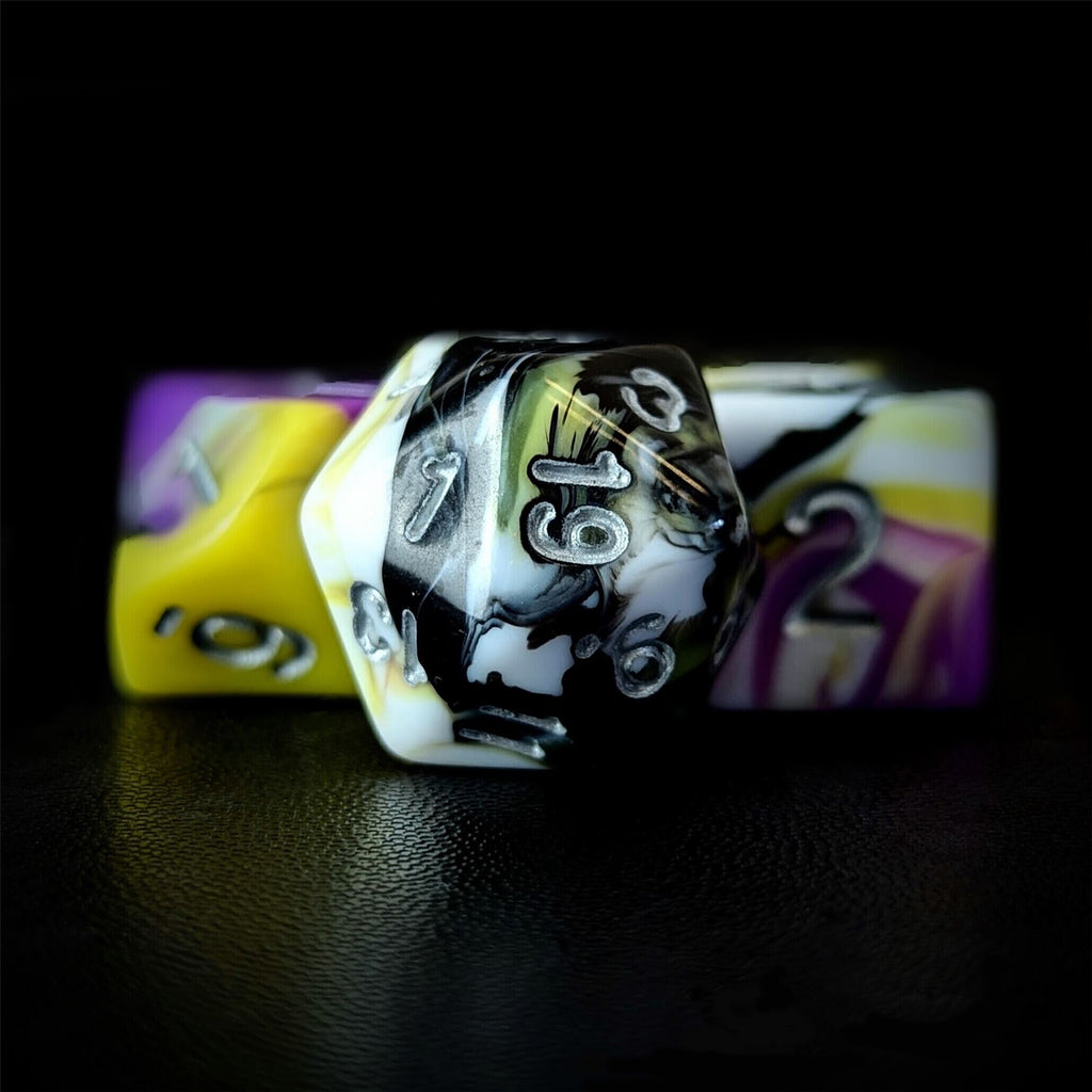 7pcs Dice Acrylic Blend Silver Font Purple Black Yellow