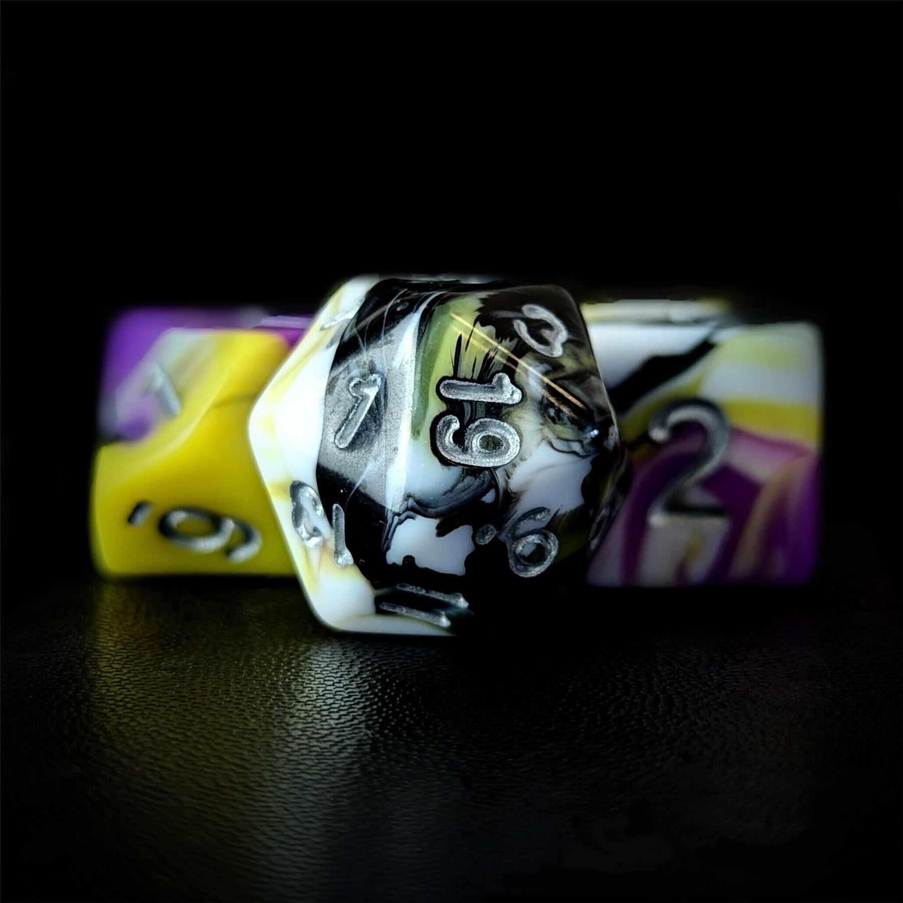 7pcs Dice Acrylic Blend Silver Font Purple Black Yellow