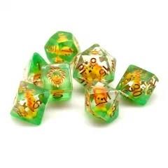 7pcs Dice Resin Filled Gold Font Lion Green Clear