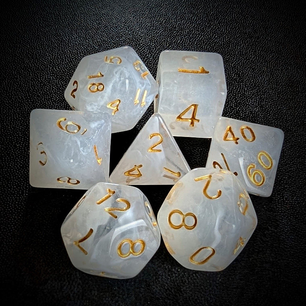 White Silk Acrylic - 7pcs RPG Full Dice Set