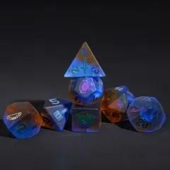 7pcs Dice Gem Frosted Glass 8bit Adventurer Cracked Rainbow Font Brown Blue (UD)