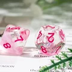 Bow in Clear & Pink Resin - 7pcs RPG Full Dice Set