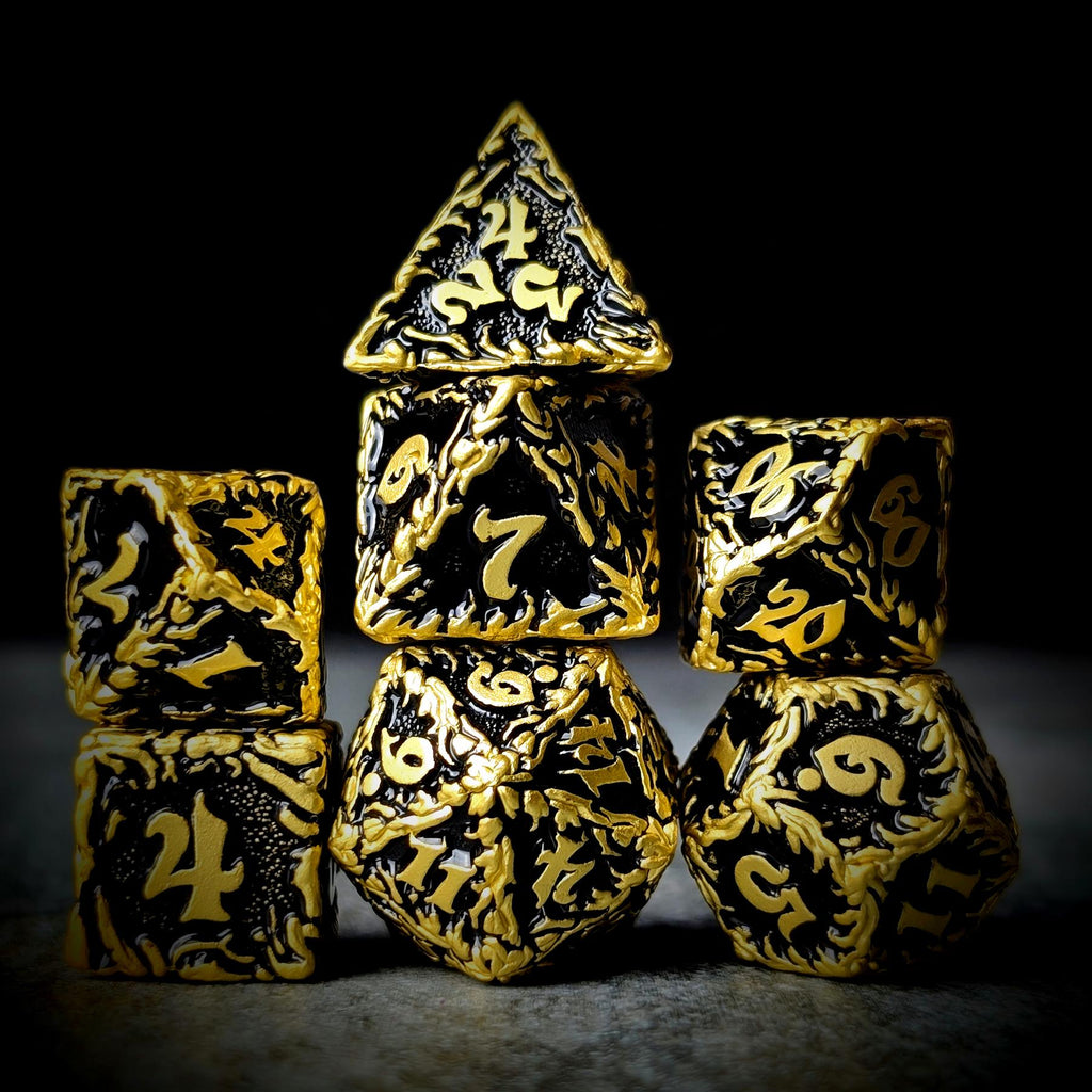 7pcs Dice Metal Druid Vine Gold Font Black