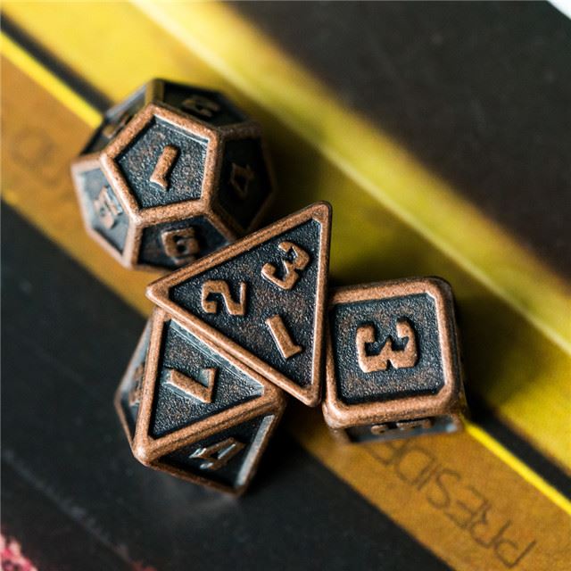7pcs RPG Dice Set - Miniature Copper Metal