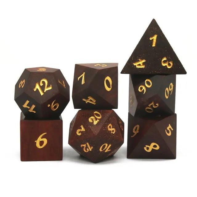 7pcs Dice Wooden Sandalwood Gold Font Brown