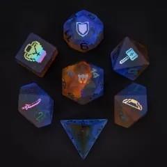 7pcs Dice Gem Frosted Glass 8bit Adventurer Cracked Rainbow Font Brown Blue (UD)
