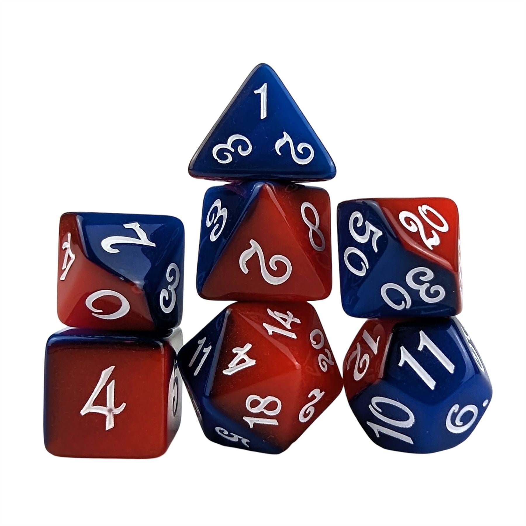 Blend of Red & Blue Acrylic - 7pcs RPG Full Dice Set