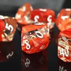 7pcs Dice Gem Glass Facet Ribbon White Font Clear Red