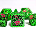 7pcs Dice Metal Hollow Wintersweet Pink Black Font Green