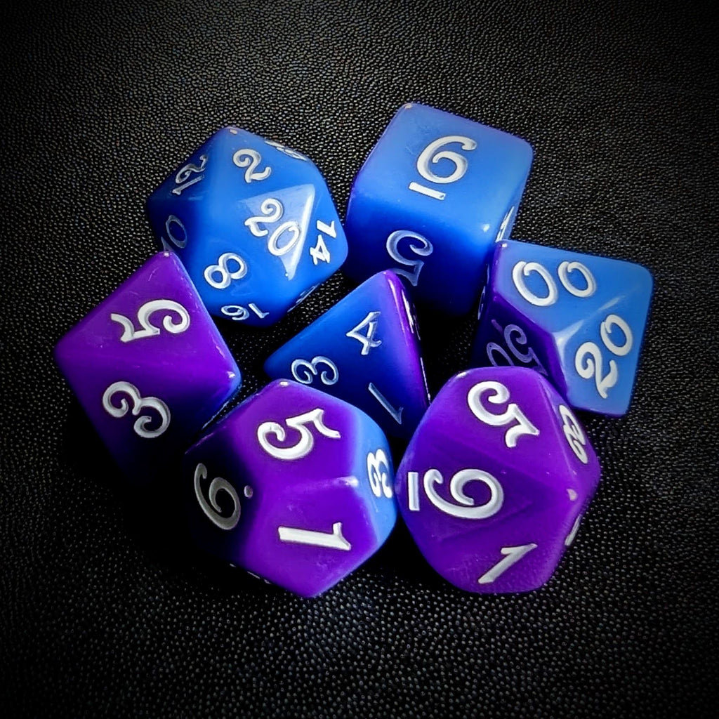 Blend of Blue & Purple Acrylic - 7pcs RPG Full Dice Set