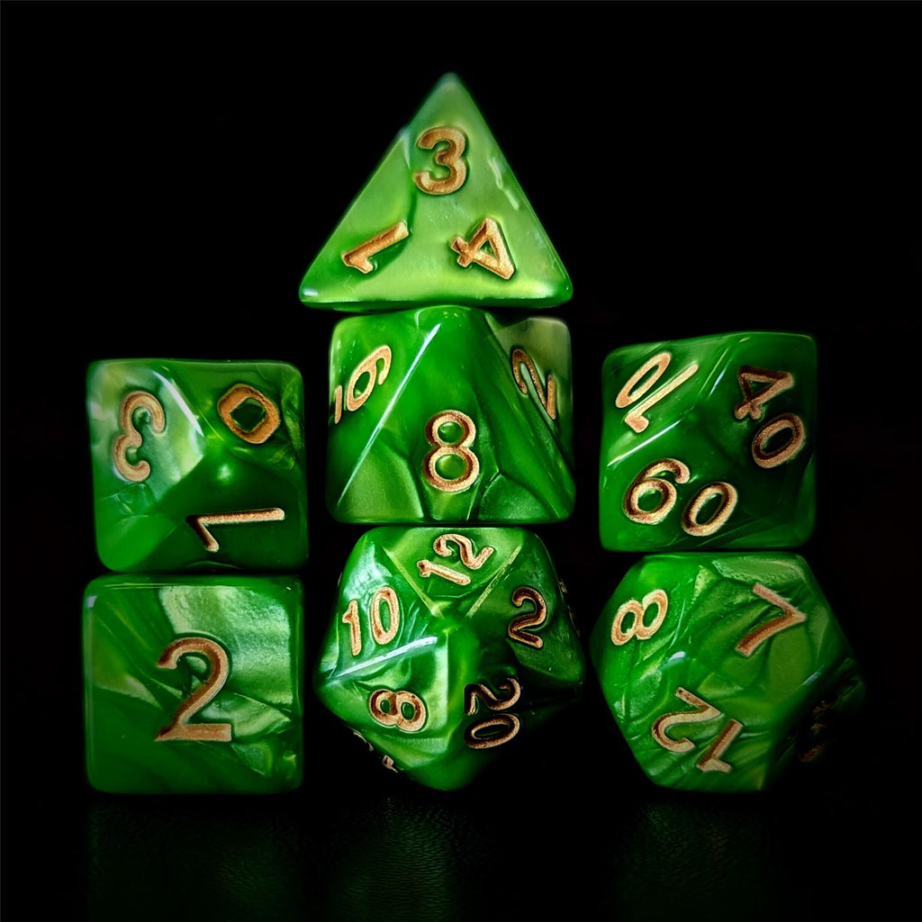 Green Silk Acrylic - 7pcs RPG Full Dice Set