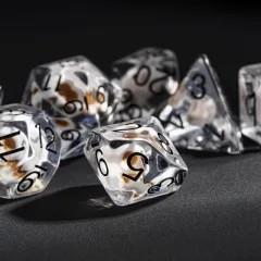 7pcs Dice Resin Filled Black Font Skull Clear