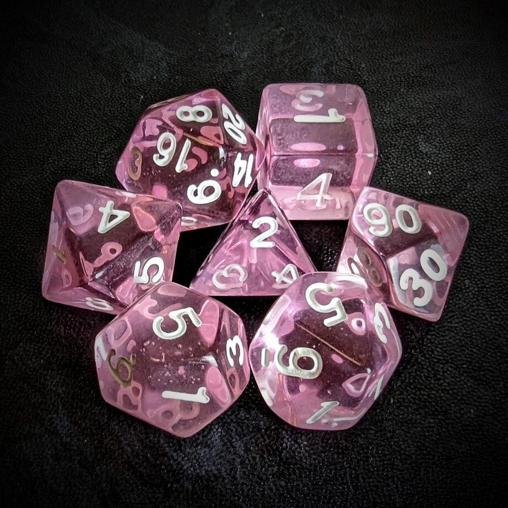 Clear Pink Acrylic - 7pcs RPG Full Dice Set