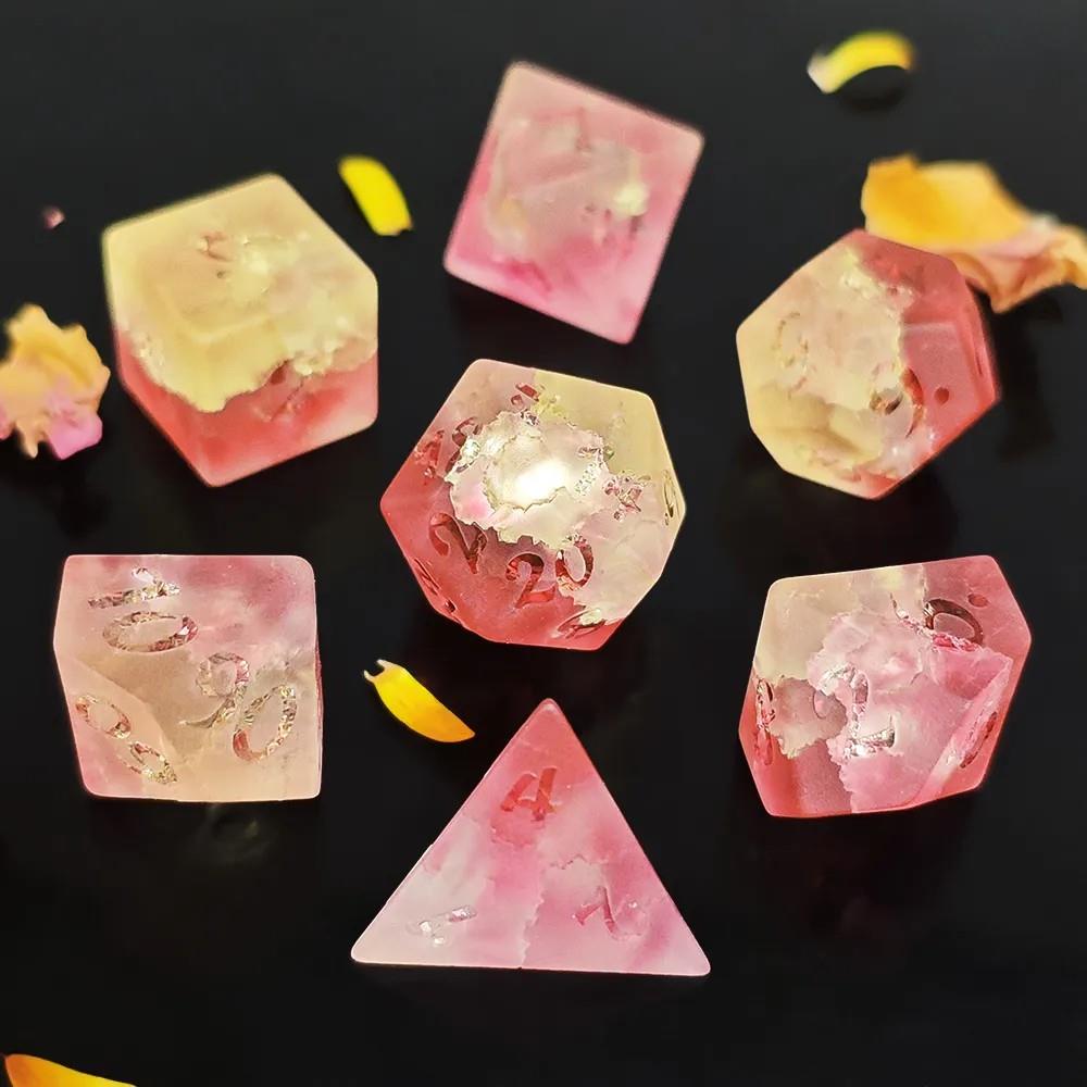 7pcs Dice Gem Frosted Glass Clear Font Cracked Pink Clear