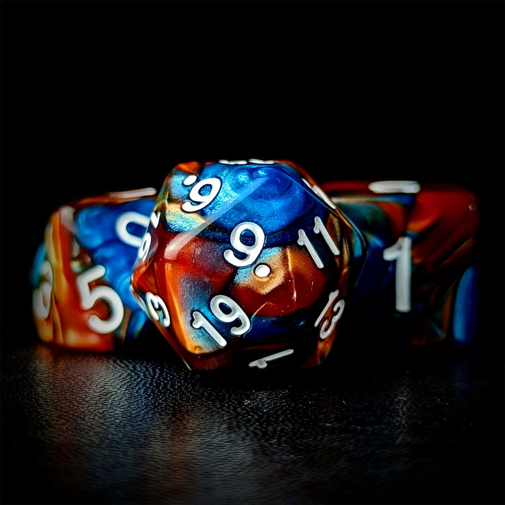 Blend of Orange & Blue Acrylic - 7pcs RPG Full Dice Set