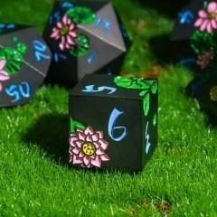 Pink Lotus Flower in Nickel Metal - 7pcs RPG Dice Set