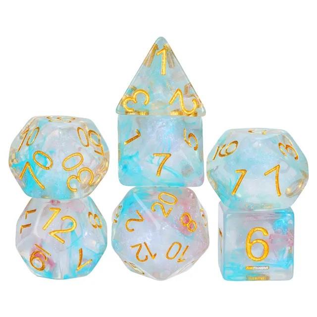 Blue & Pink Swirl in Clear Resin - 7pcs RPG Full Dice Set
