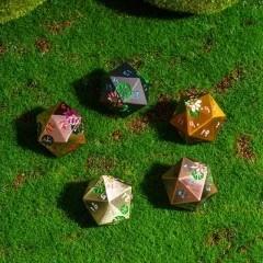White Lotus Flower in Gold Metal - 7pcs RPG Dice Set