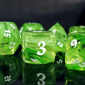 7pcs Dice Gem Glass Facet Ribbon Gold Font Clear Green