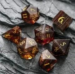 7pcs Dice Gem Glass Layered Gold Font Brown (UD)