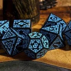 Blue Celtic Knot on Black Acrylic - 7pcs RPG Full Dice Set