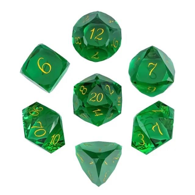 7pcs Dice Gem Glass Facet Gold Font Green (UD)