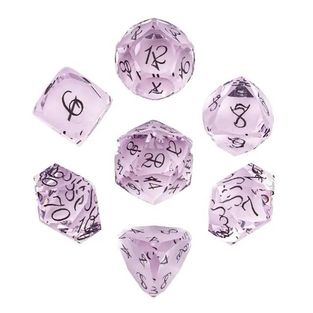 7pcs Dice Gem Glass Facet Black Font Purple (UD)