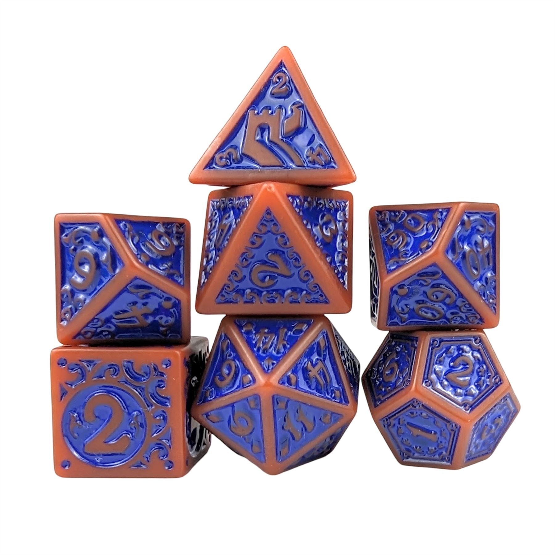 Blue Vines on Brown Acrylic - 7pcs RPG Full Dice Set