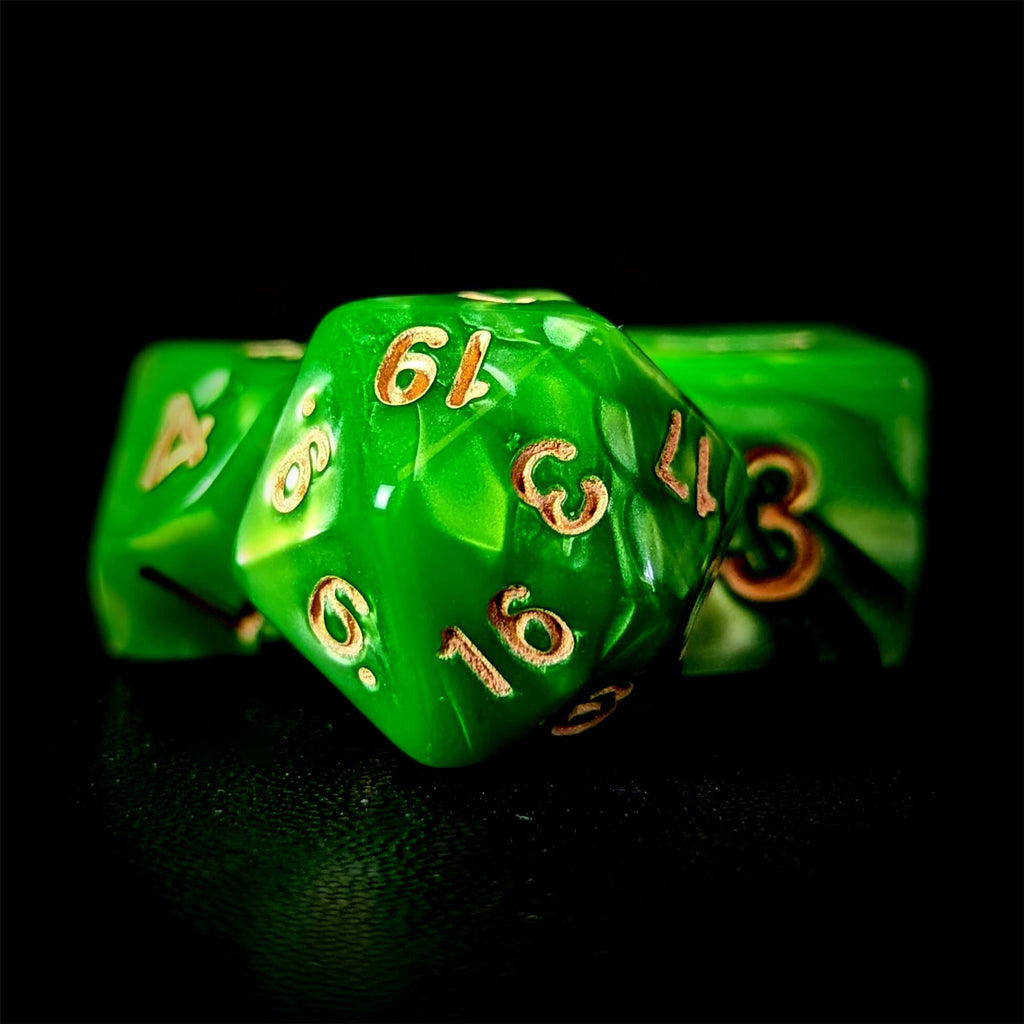 Green Silk Acrylic - 7pcs RPG Full Dice Set