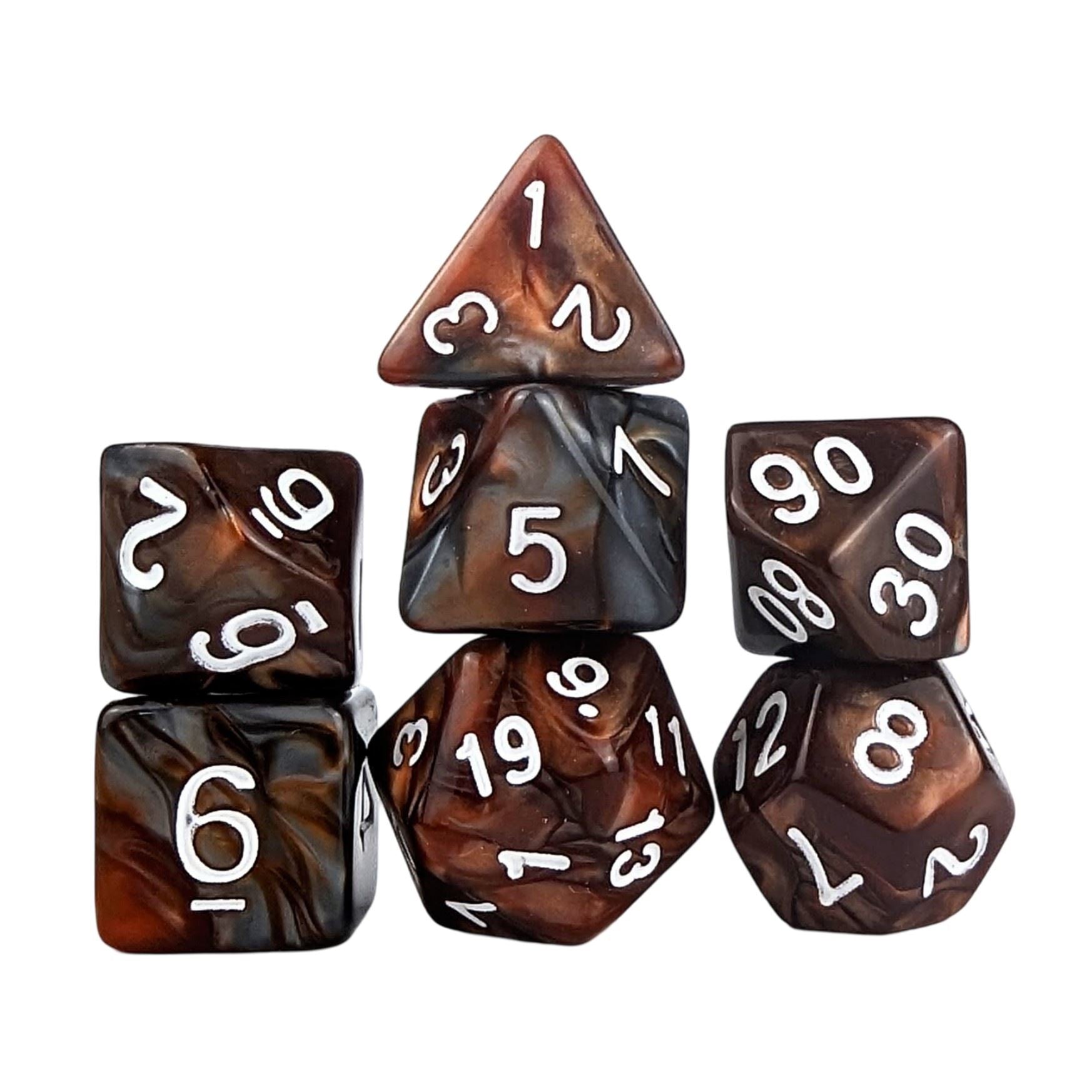 Blend of Copper & Grey Acrylic - 7pcs RPG Full Dice Set