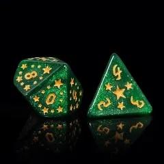 7pcs Dice Acrylic Pattern Stars Gold Font Green