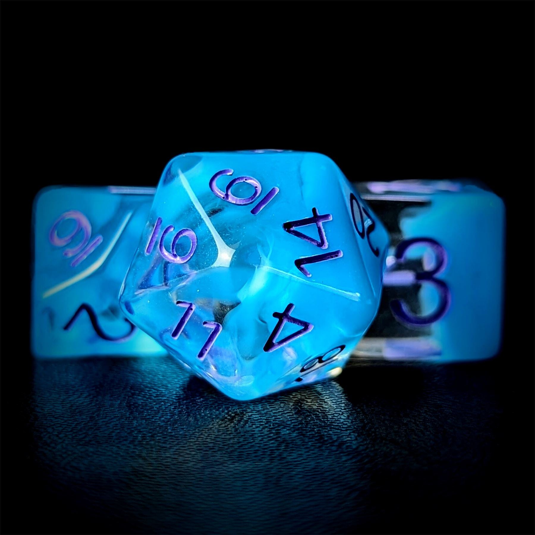 Sky Blue Swirl in Clear Resin - 7pcs RPG Full Dice Set
