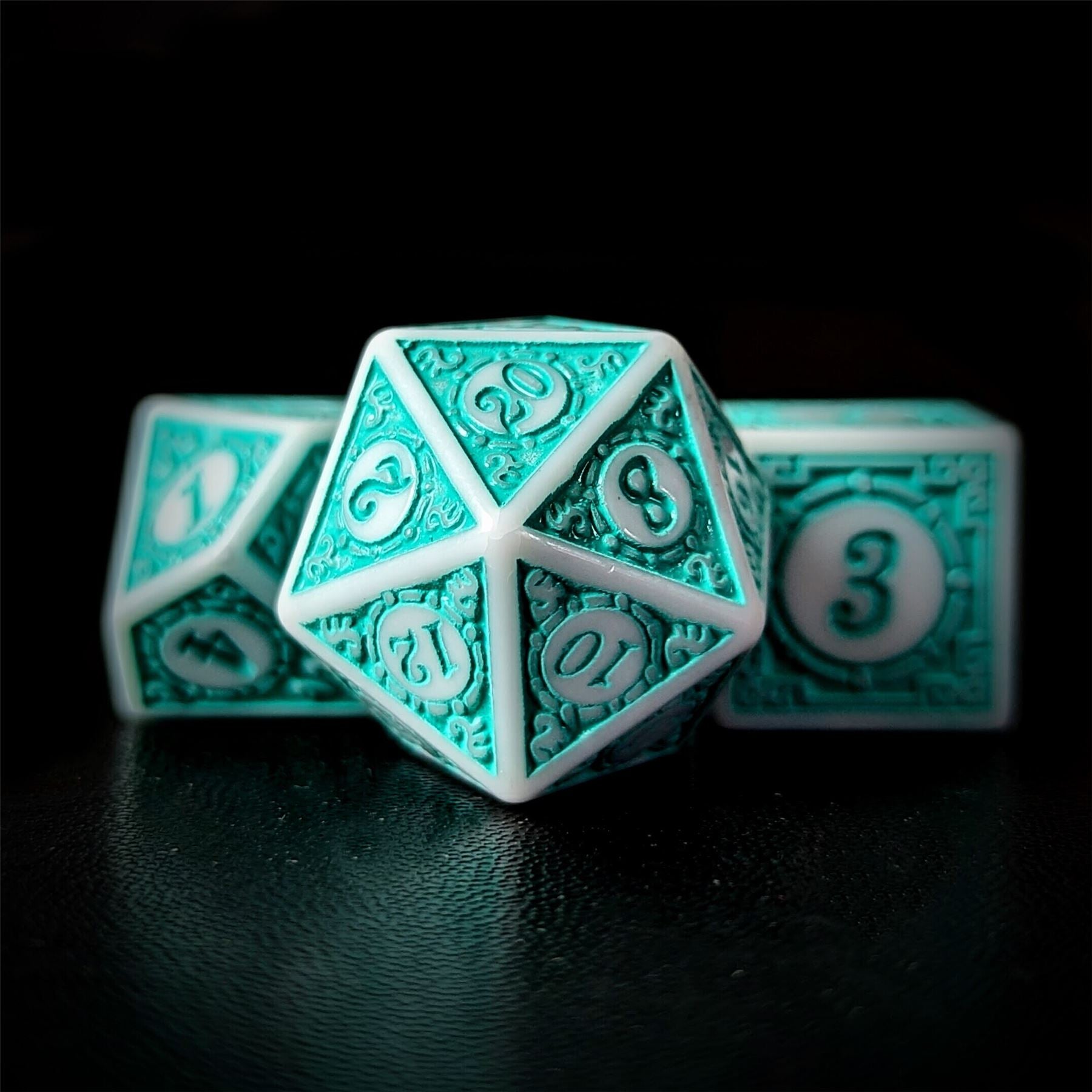 Cyan Lattice on White Acrylic - 7pcs RPG Full Dice Set