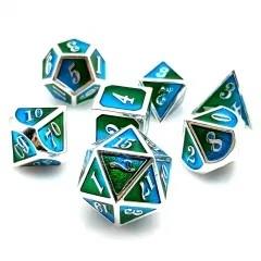 7pcs Dice Metal Enamel Silver Blue Green