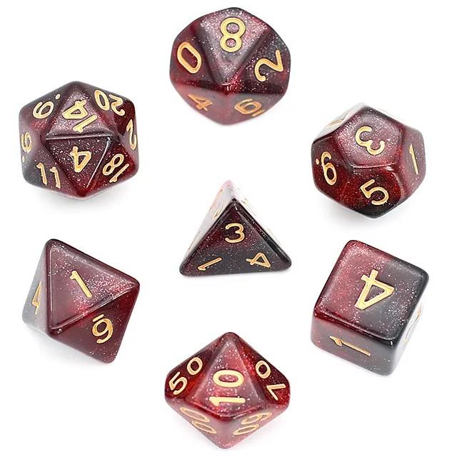 Glitter in Black & Red Acrylic - 7pcs RPG Full Dice Set