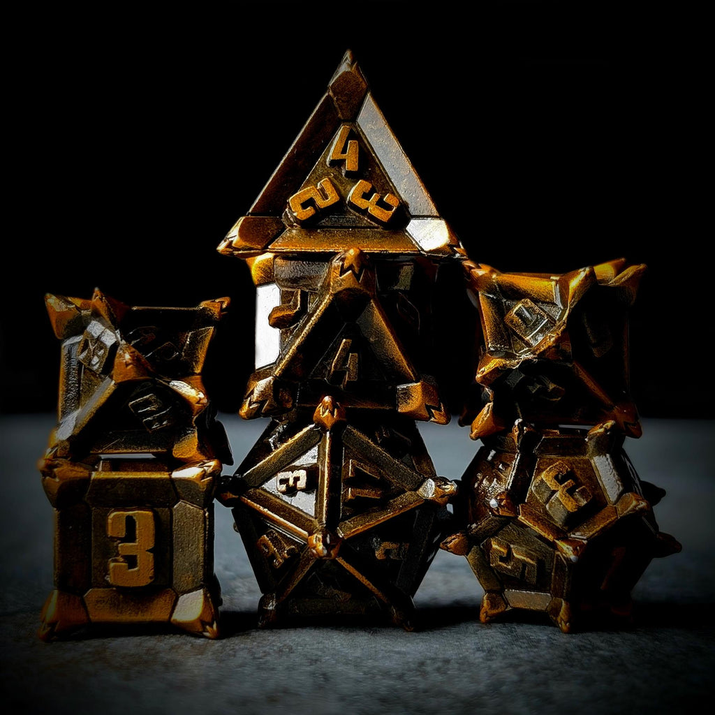 7pcs RPG Dice Set - Spiky Gold Metal