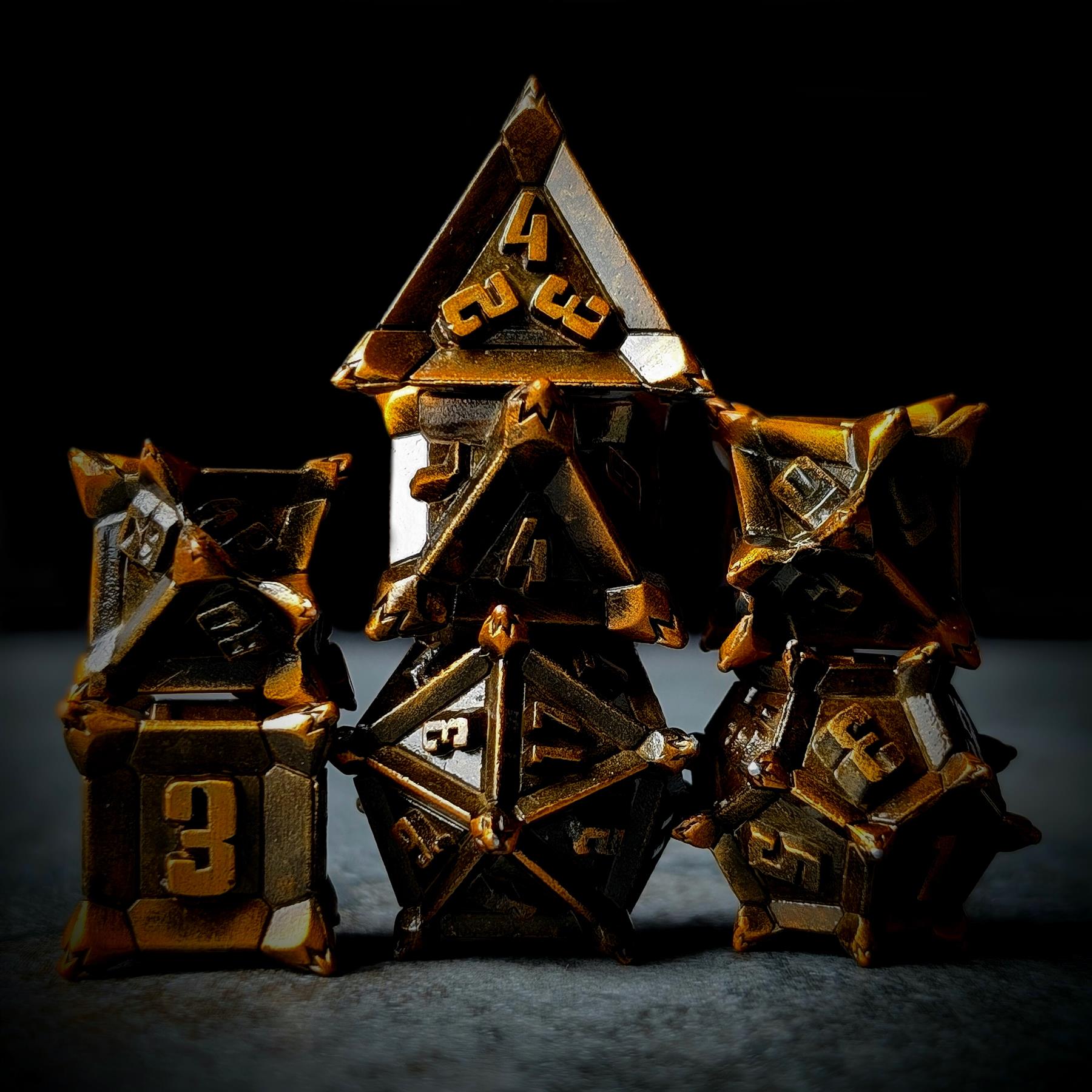 7pcs RPG Dice Set - Spiky Gold Metal