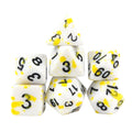 Yellow Blood Splatter on White Acrylic - 7pcs RPG Full Dice Set