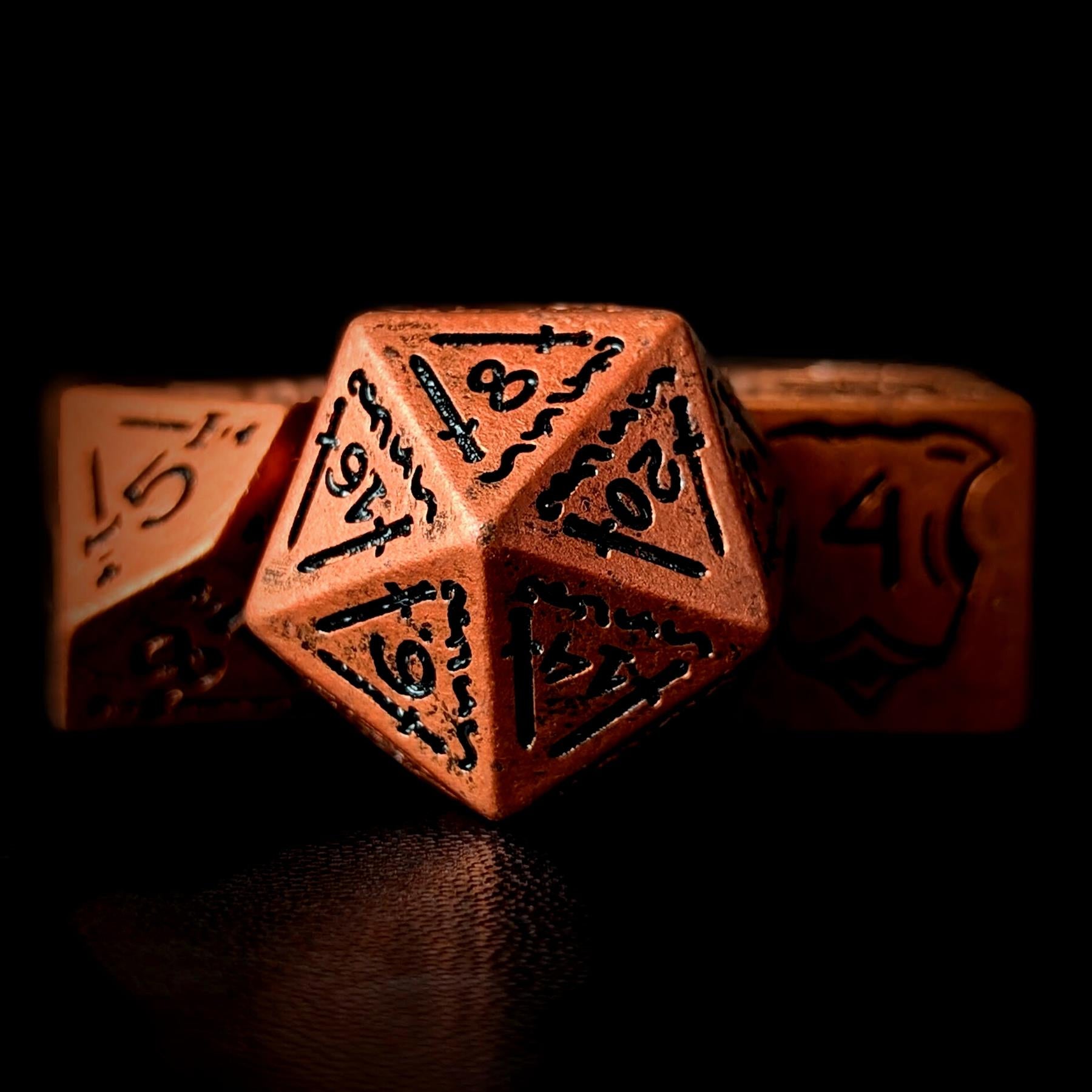 7pcs RPG Full Dice Set - Black Pattern on Copper Resin