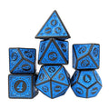 Blue Lattice on Black Acrylic - 7pcs RPG Full Dice Set