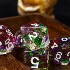 7pcs Dice Resin Swirl White Font Clear Green Purple