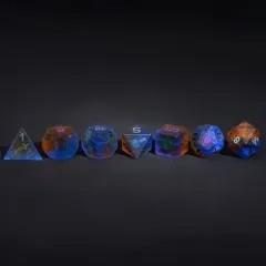 7pcs Dice Gem Frosted Glass 8bit Adventurer Cracked Rainbow Font Brown Blue (UD)