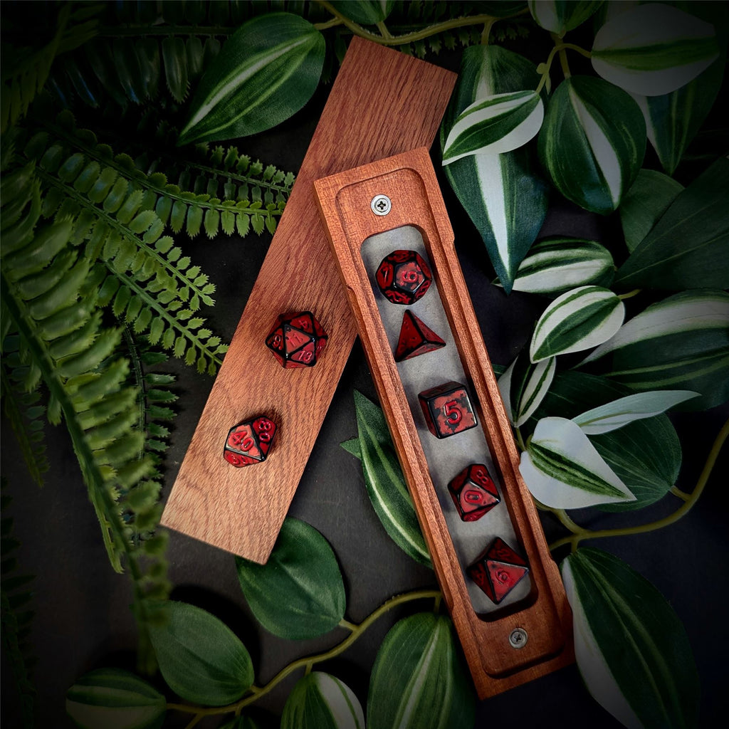 Washed Red on Black Acrylic - 7pcs RPG Full Dice Set