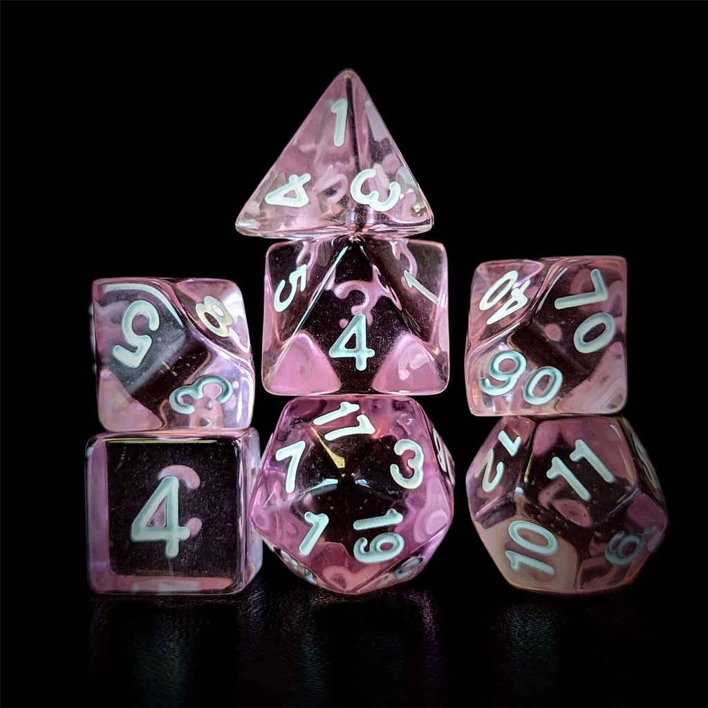 Clear Pink Acrylic - 7pcs RPG Full Dice Set
