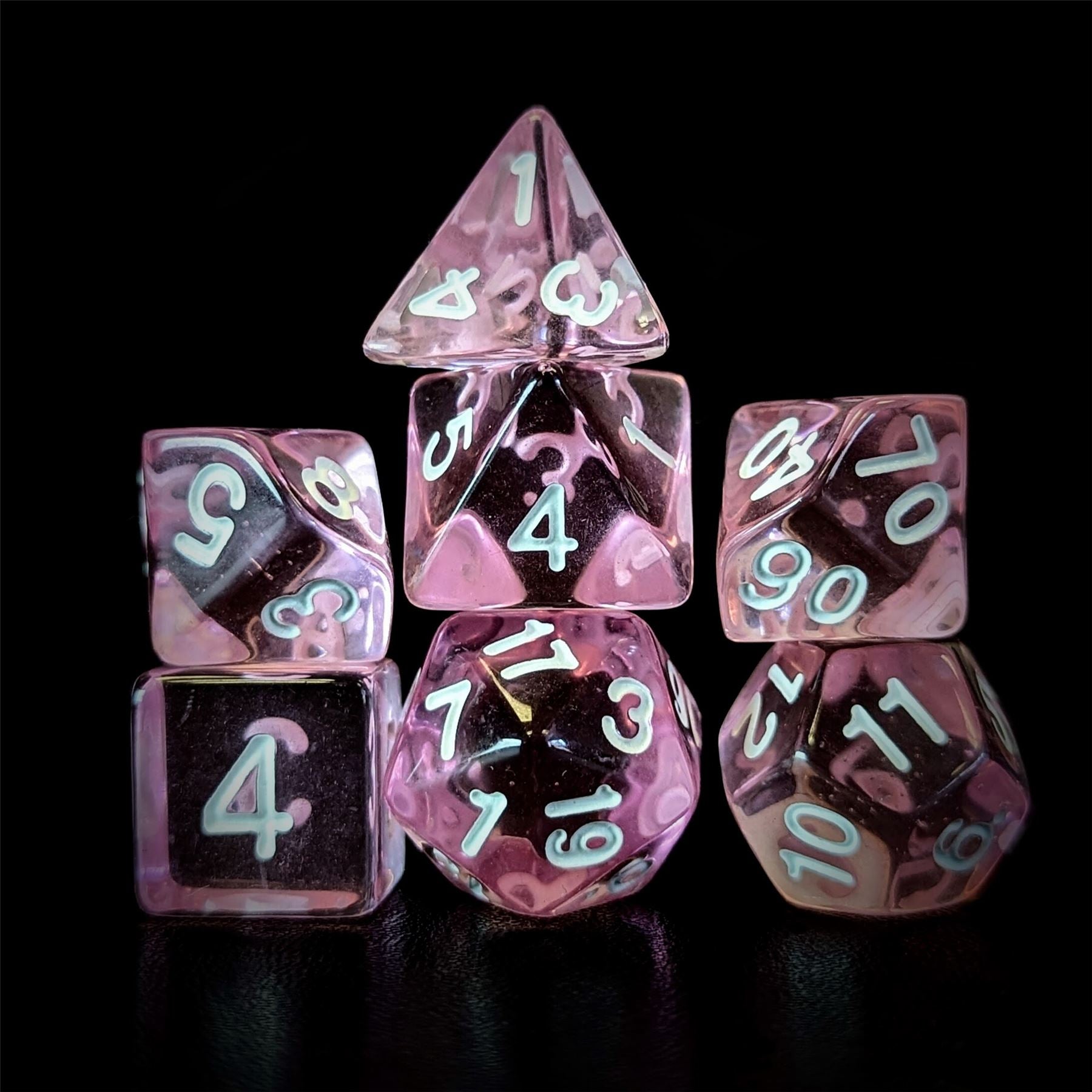 Clear Pink Acrylic - 7pcs RPG Full Dice Set