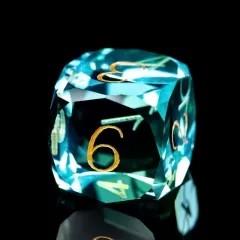 7pcs Dice Gem Glass Facet Gold Font Green Blue (UD)