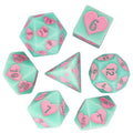 7pcs Dice Resin Pattern Hearts Pink Font Mint Green