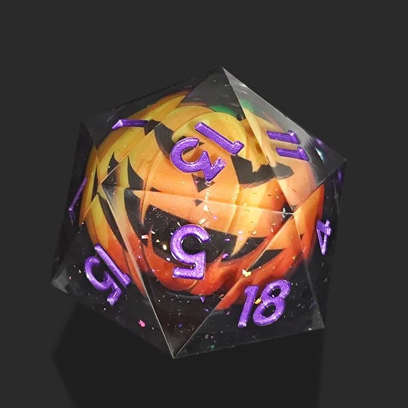 Pumpkin in Grey & Clear Sharp Resin - D20 RPG Dice