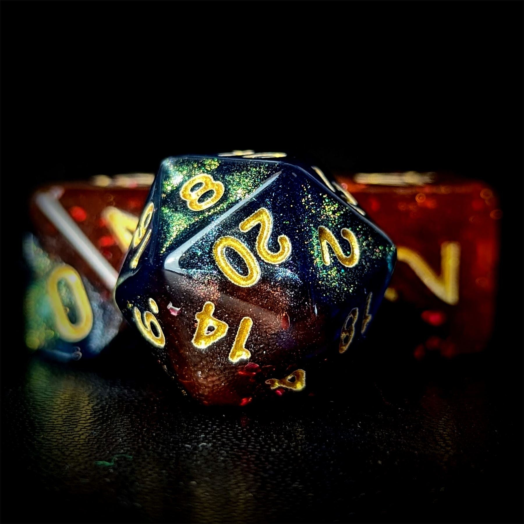 Glitter in Red & Blue Acrylic - 7pcs RPG Full Dice Set