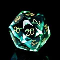 7pcs Dice Gem Glass Facet Gold Font Green Blue (UD)